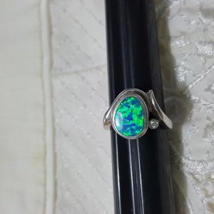 Sterling Silver Ring W/ Simulated Blue Opal Inlay